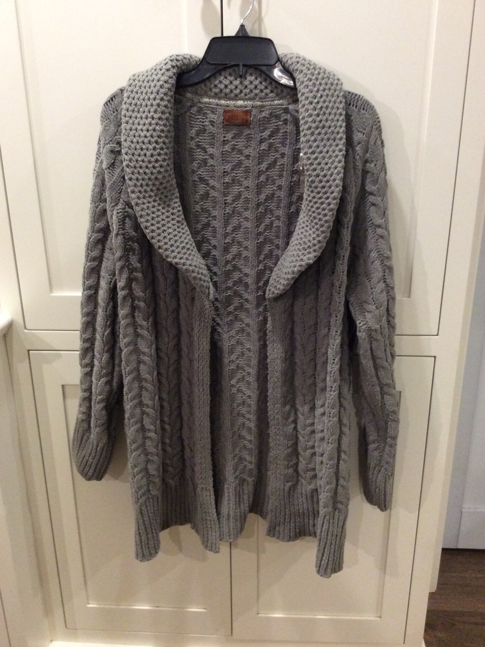 POL Gray Cable-Knit Shawl Collar Cardigan